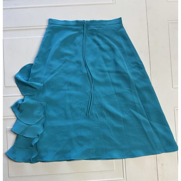 Vintage Oscar De La Renta Silk Skirt Blue Side Ruffle Pocket Rare Prototype Sz 2 - Picture 8 of 8